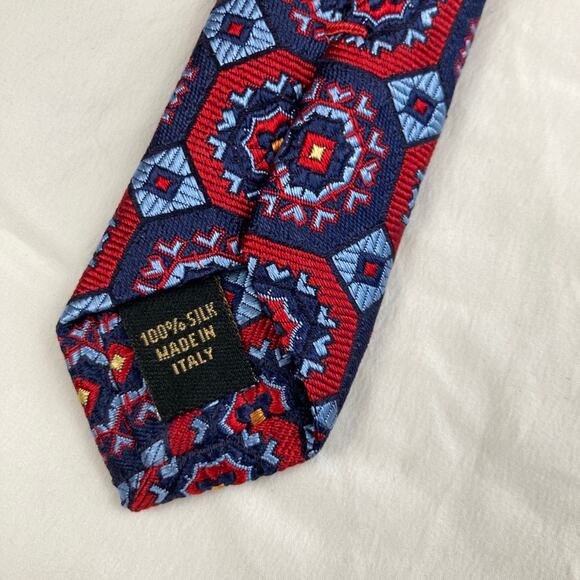 Lot of 2 Gold & Red 100% Silk Geometric Medallion Print Slim Ties Classic Length - Picture 6 of 12